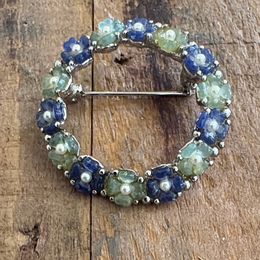 Vintage Blue and Green Circle Brooch